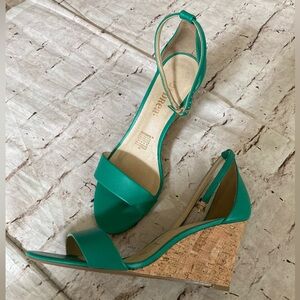 🔥 ANDREA green ankle strap, cork heels, summer shoes, open toe close back